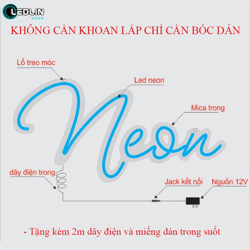 Đèn led neon theo yêu cầu Ledlin thiết kế theo tên Decor phòng ngủ Trang trí phòng livestream Dán tường