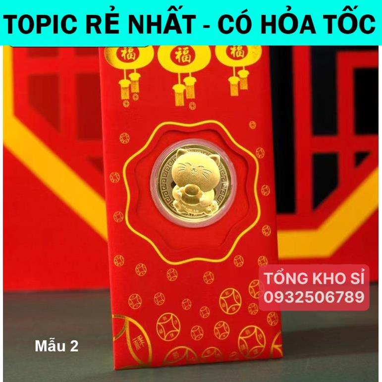 [HÓT] [SỈ 10 CÁI] Bao Lì Xì Mèo Mạ Vàng Tết Mão May Mắn Tài Lộc - Bao Lì Xì Mạ Vàng Thần Tài Tết 2023
