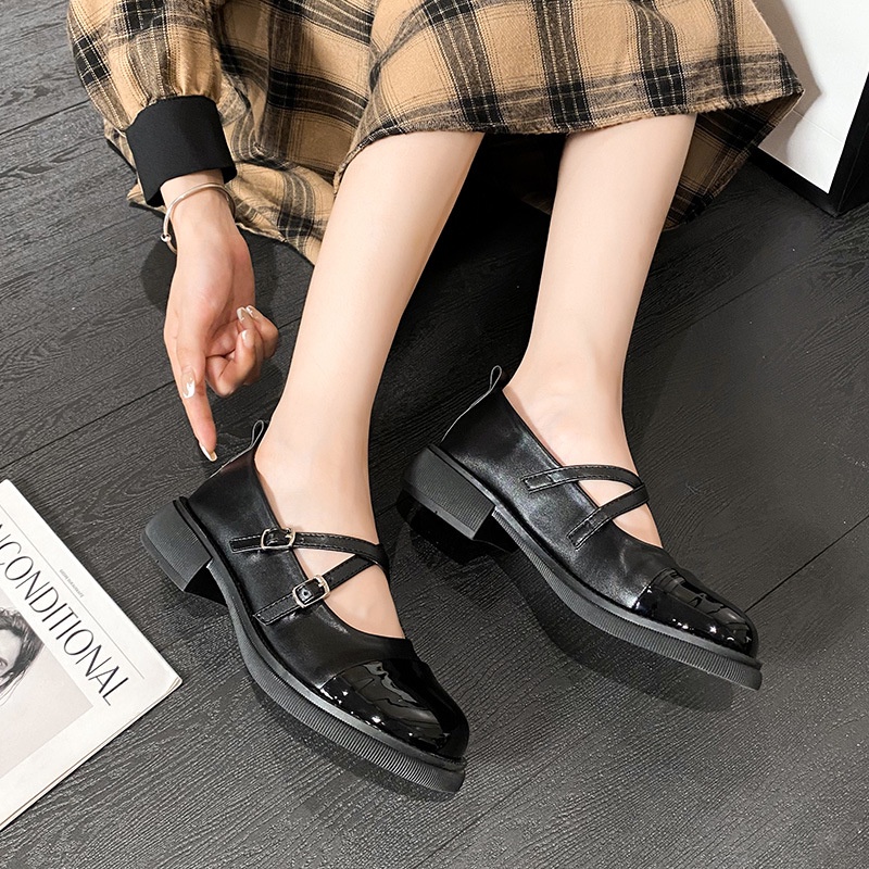 Giày Búp Bê Da Mềm Gót Dày Mũi Tròn Thời Trang Mùa Hè 2023 Cho Nữ