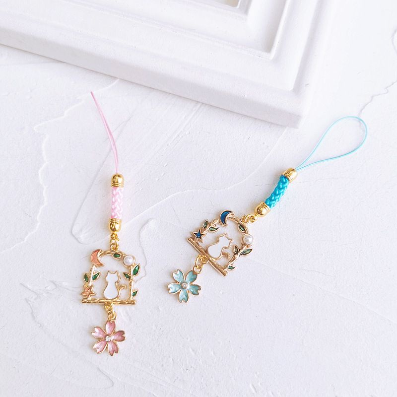 Dây Đeo Điện Thoại Dạng Ngắn Mặt Hình Mèo Phong Cách Ngọt Ngào DIY