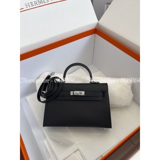Túi xách her.mes mini size 21cm màu đen tag bạc