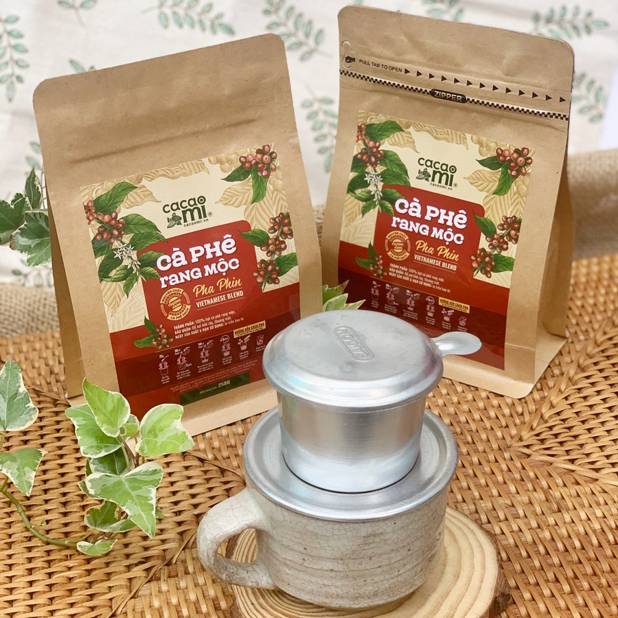 Cà phê nguyên chất rang mộc Blend Robusta và Arabica đậm đà thơm cafe pha phin ngon Cacao Mi 15g-250g