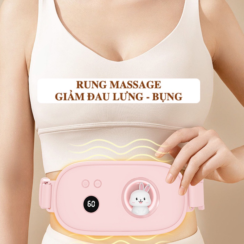 Đai massage bụng kinh giảm mỡ giảm cân nữ, máy chườm nóng giảm đau bụng kinh đau lưng sạc pin cao cấp