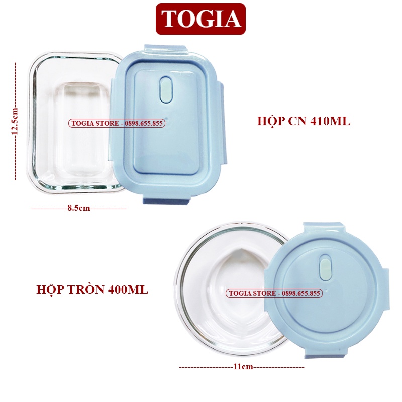 Bộ Hộp Cơm Văn Phòng - Hộp Đựng Cơm Thủy Tinh Chịu Nhiệt Cơm Canh Quay Được Trong Lò Vi Sóng TOGIA