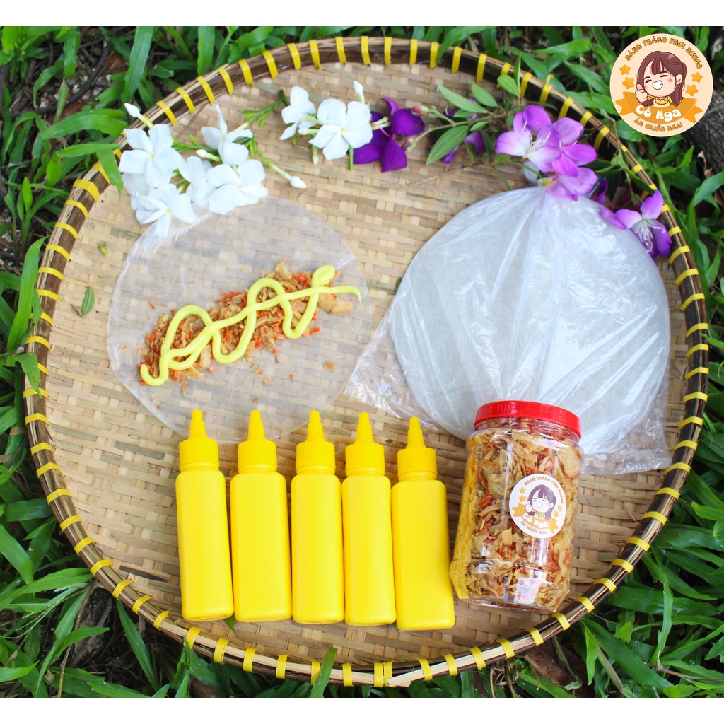 Combo siêu bơ: Bánh tráng phơi sương 500gr Cô Nga, 200gr muối ruốc hành phi, 5 chai bơ tổng 500gr