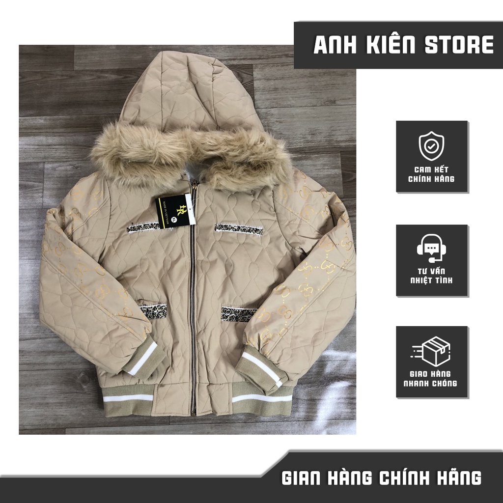 Áo phao nữ in tay ⚡ GIÁ CỰC RẺ ⚡ Áo phao nữ mũ lông in tay logo 3 lớp siêu ấm cho bạn gái