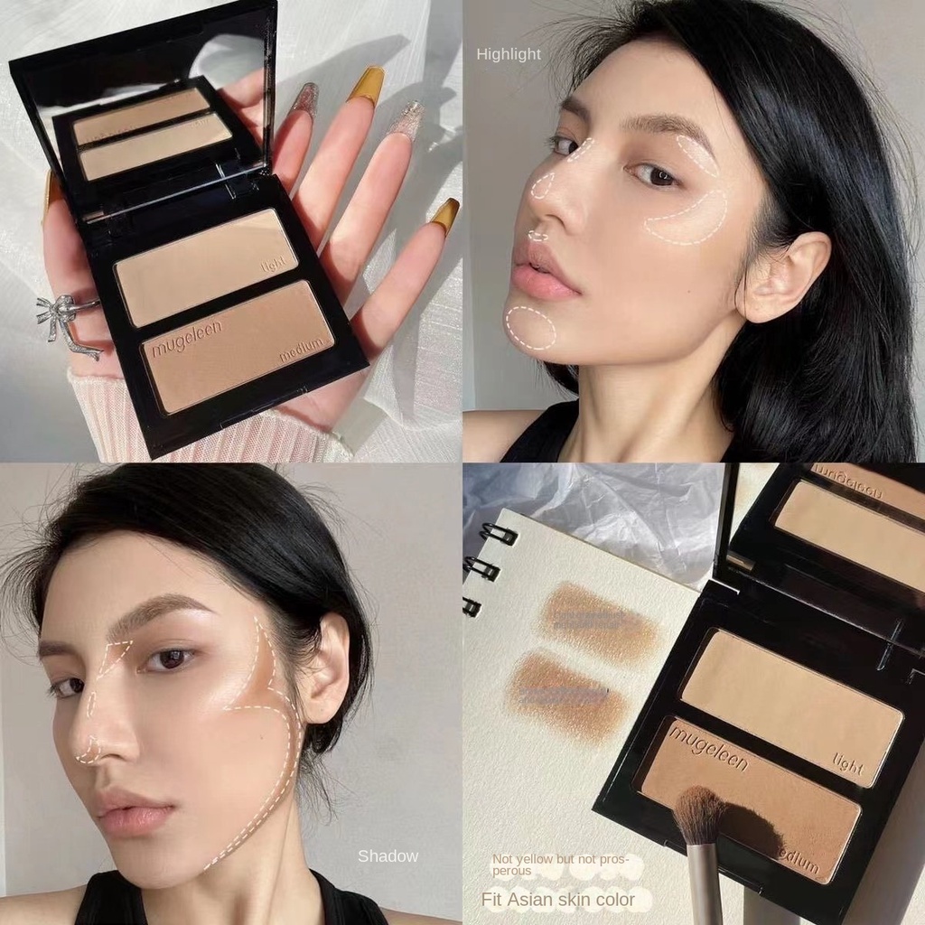 Bộ Muge Leen Kit®Phấn Bắt Sáng Hai Màu Sắc Lâu Trôi Kiềm Dầu Trang Điểm Tự Nhiên