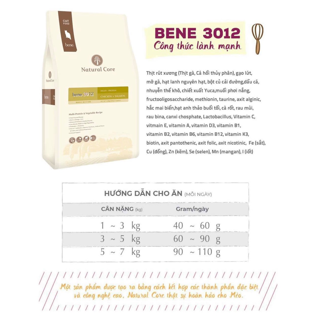 Hạt thức ăn cho mèo trưởng thành Natural Core C3 Bene 3012