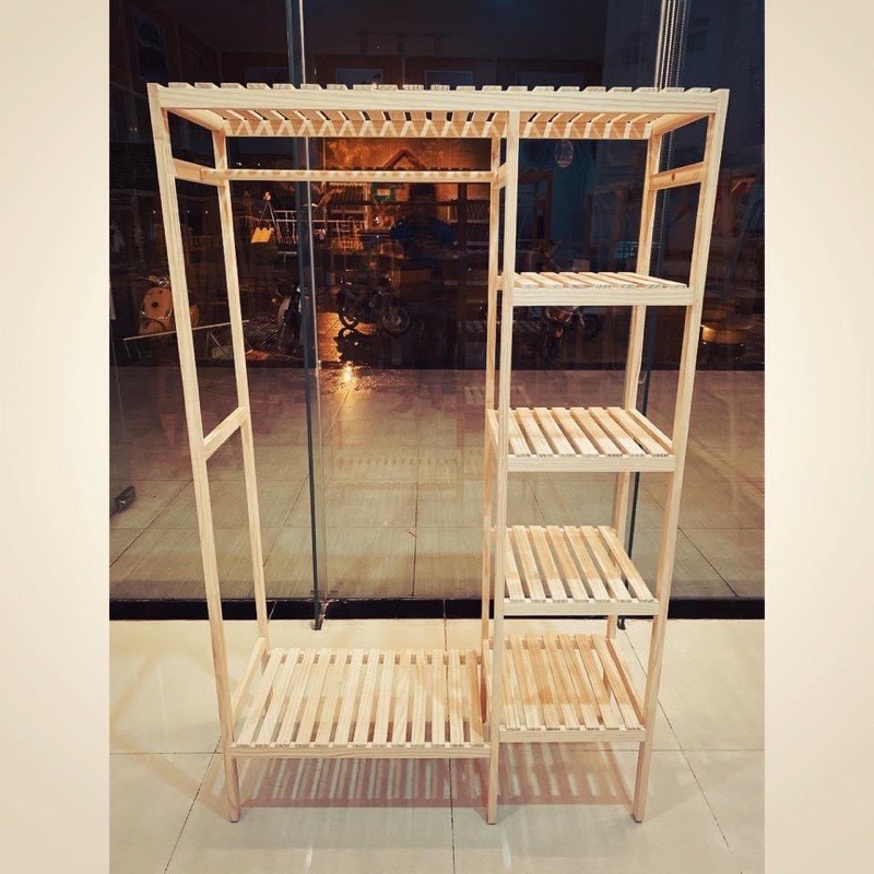 Kệ /Tủ Treo Quần Áo, Giá Treo Quần Áo 2 Ngăn Gỗ Thông Tự Nhiên - DECOR HT