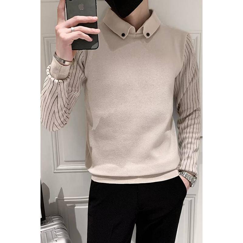 Áo Sweater Dệt Kim Kẻ Sọc Màu Sắc Thời Trang Cho Nam