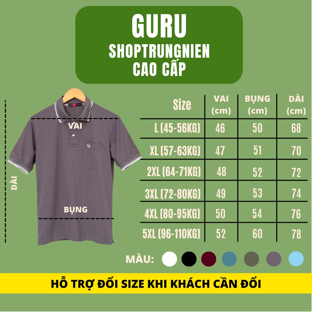 Áo trung niên nam big size lớn cho bố ba có túi polo cao cấp, áo tặng bố ba sang trọng GURU_Mã TRON