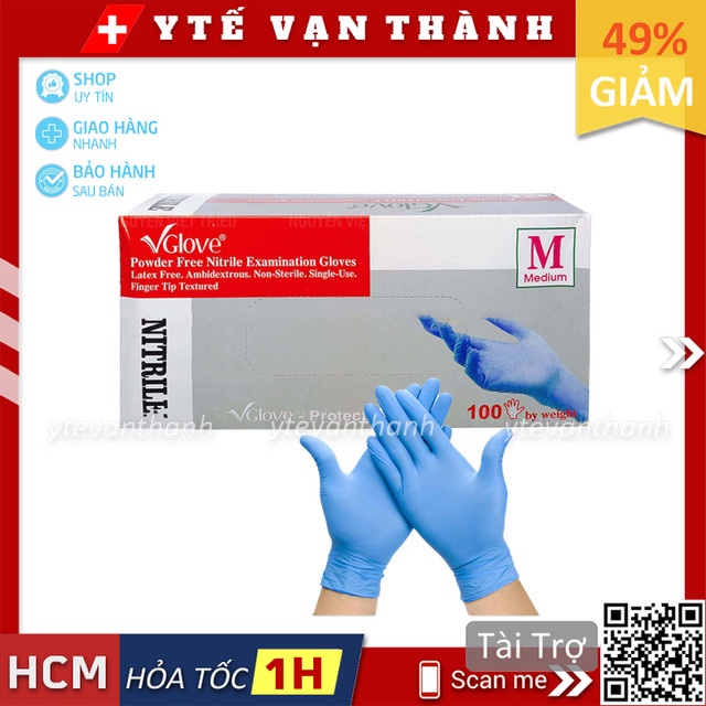  Găng Tay Y Tế Nitrile (Không Bột) Khải Hoàn Vglove (Hộp 100 Cái) | Bao Tay Y Tế -VT0854