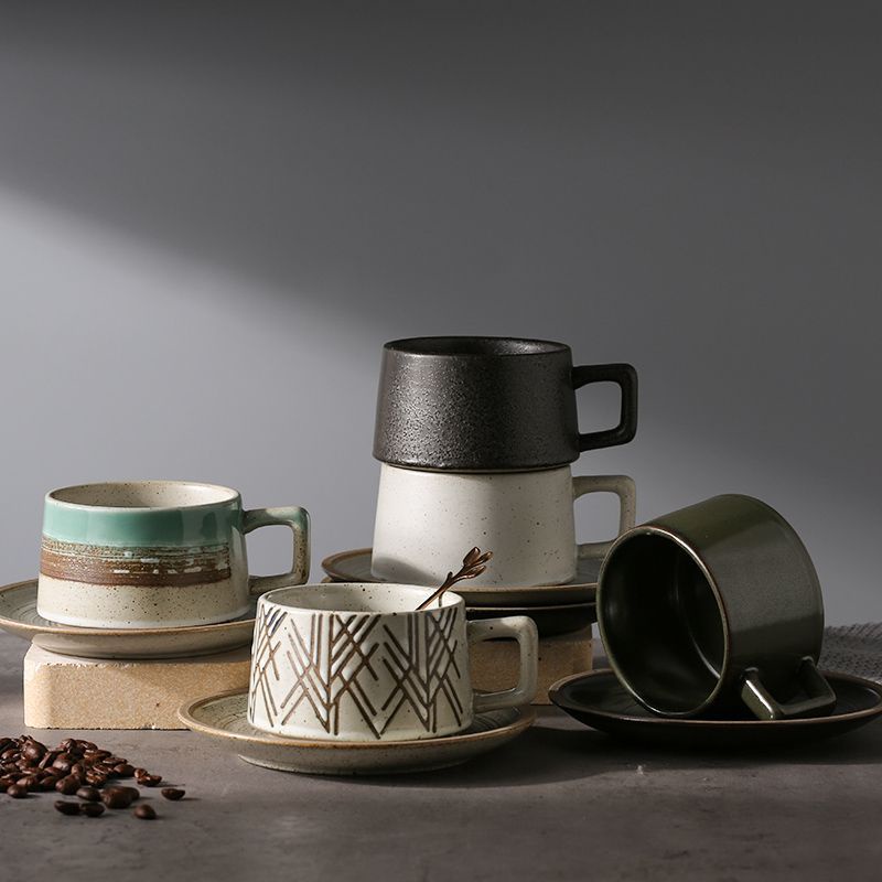 Bộ Tách Uống Trà / Cà Phê Bằng Đá Cao Cấp Phong Cách Retro Nhật Bản