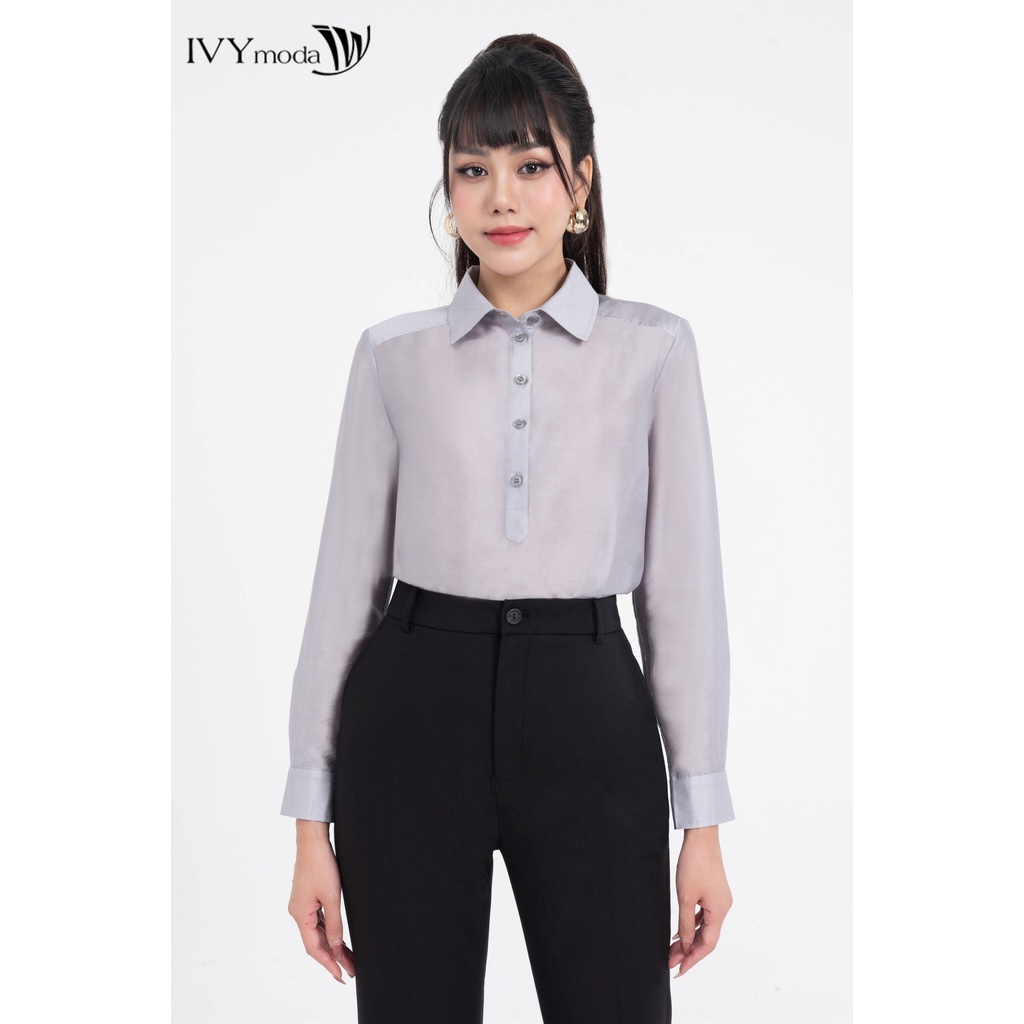 Áo sơ mi lụa dáng suông nữ IVY moda MS 17M8166