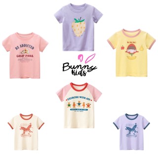 Áo thun cộc tay bé gái Bunnykids Home, áo cotton bé gái in hình dễ thương