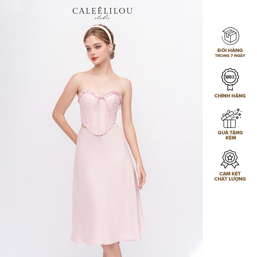 Caleelilou - Set áo corset & chân váy lụa Cherissa (baby pink)