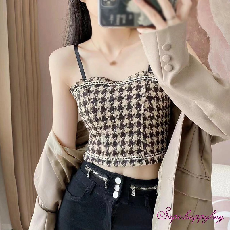 Áo Tank Top Không Tay Họa Tiết Sọc Caro Thời Trang Dành Cho Nữ