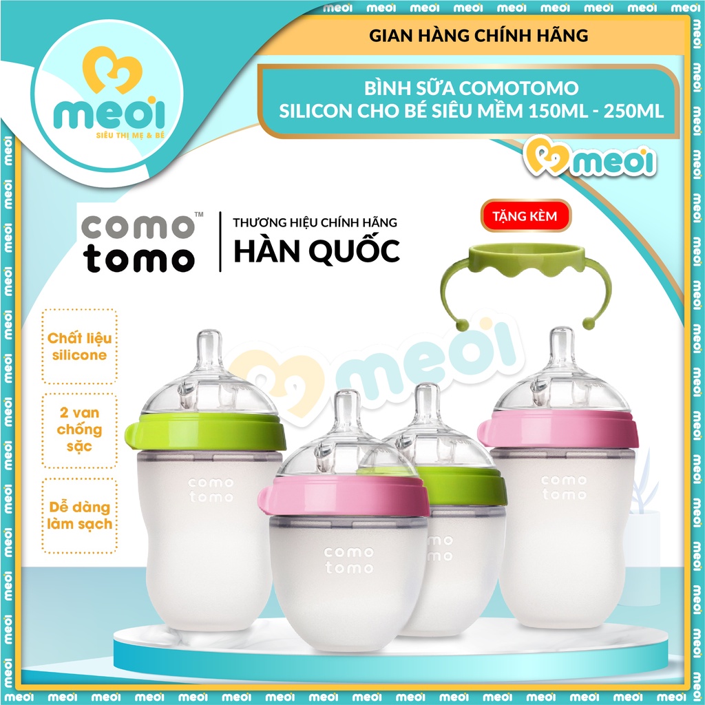 Bình Sữa Comotomo Silicon Cho Bé Siêu Mềm 150ml - 250ml - TẶNG KÈM TAY CẦM - CHÍNH HÃNG