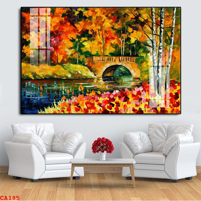 Tranh canvas treo tường in giả sơn dầu thiên nhiên mùa thu châu Âu - 80 x 50 cm