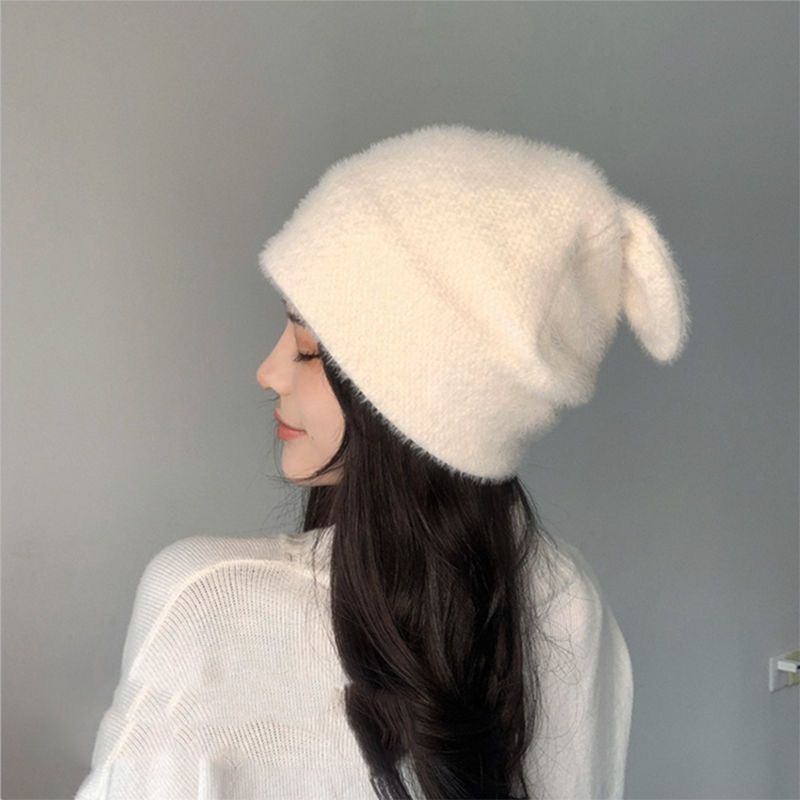 Mũ Len Dệt Kim Dày Dặn Đính Tai Thỏ Dễ Thương Thời Trang Mùa Đông Cho Nữ
