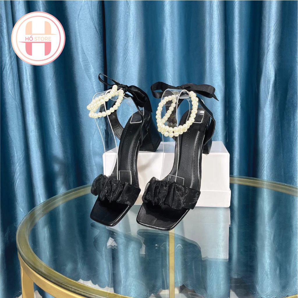 Giày cao gót nữ gót vuông thắt nơ 5 phân, giày sandal 5cm quai ngọc hottrend 2022 [M28]