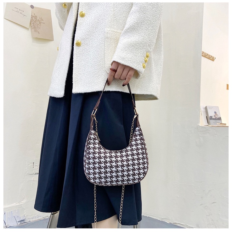 Túi Xách Đeo Vai Cỡ Nhỏ Họa Tiết Houndstooth Thời Trang Pháp Sang Trọng Cho Nữ