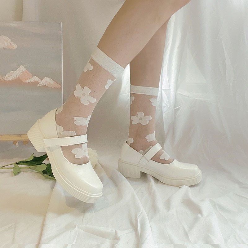 Tất vớ nữ thêu hoa kiểu dáng tiểu thư, tất vớ da xuyên thấu Lolita Vớ JK Cosplay phong cách Nhật Bản