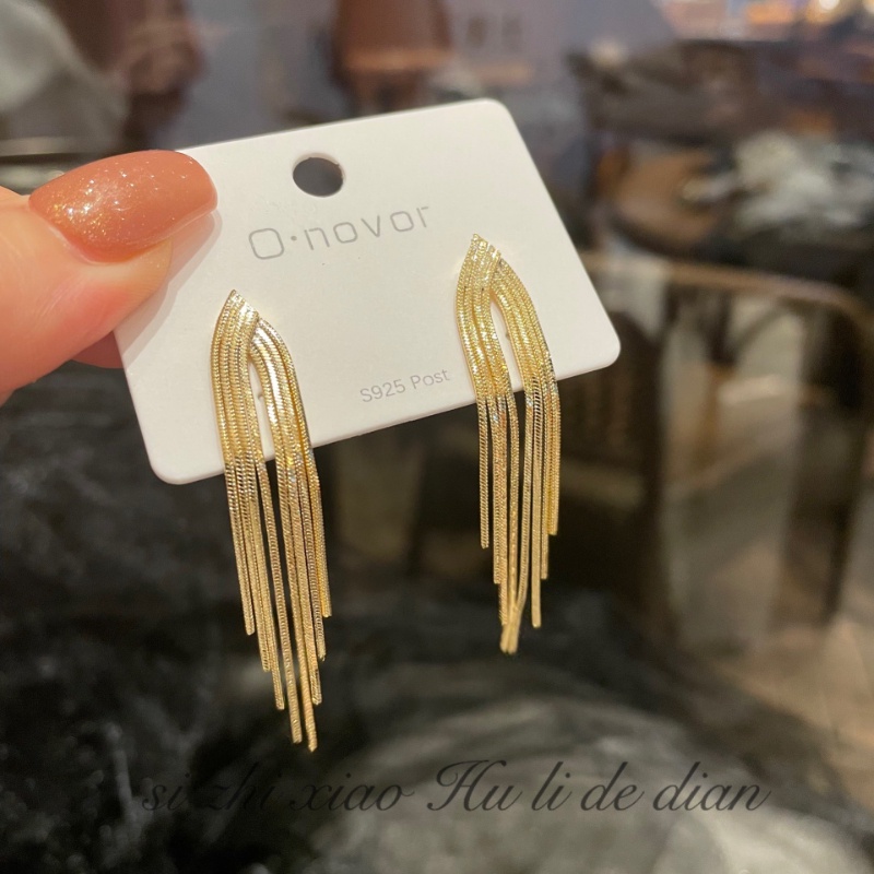 Khuyên Tai Tua Rua Dài Mạ Vàng Phong Cách Hàn Quốc