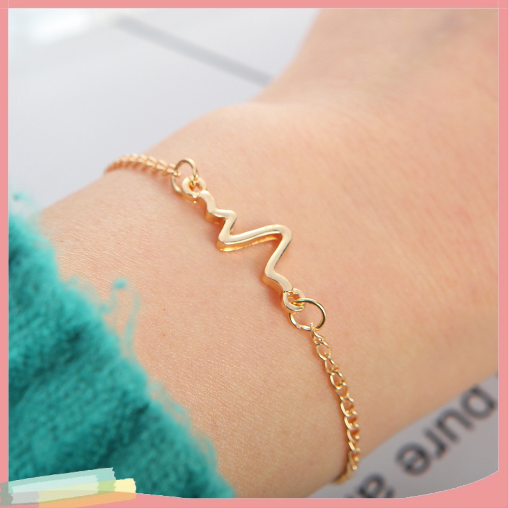 Vòng Tay Hợp Kim Màu Trơn Trang Trí Hình Nhịp Tim Xinh Xắn Cho Nữ