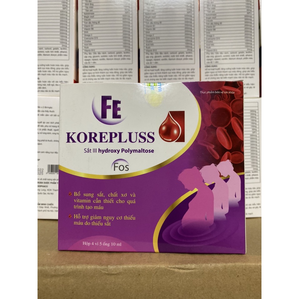 FE Korepluss Sắt III -Siro bổ máu- Dùng cho người bị thiếu máu do thiếu sắt, phụ nữ mang thai và cho con bú - Hộp 20 ống