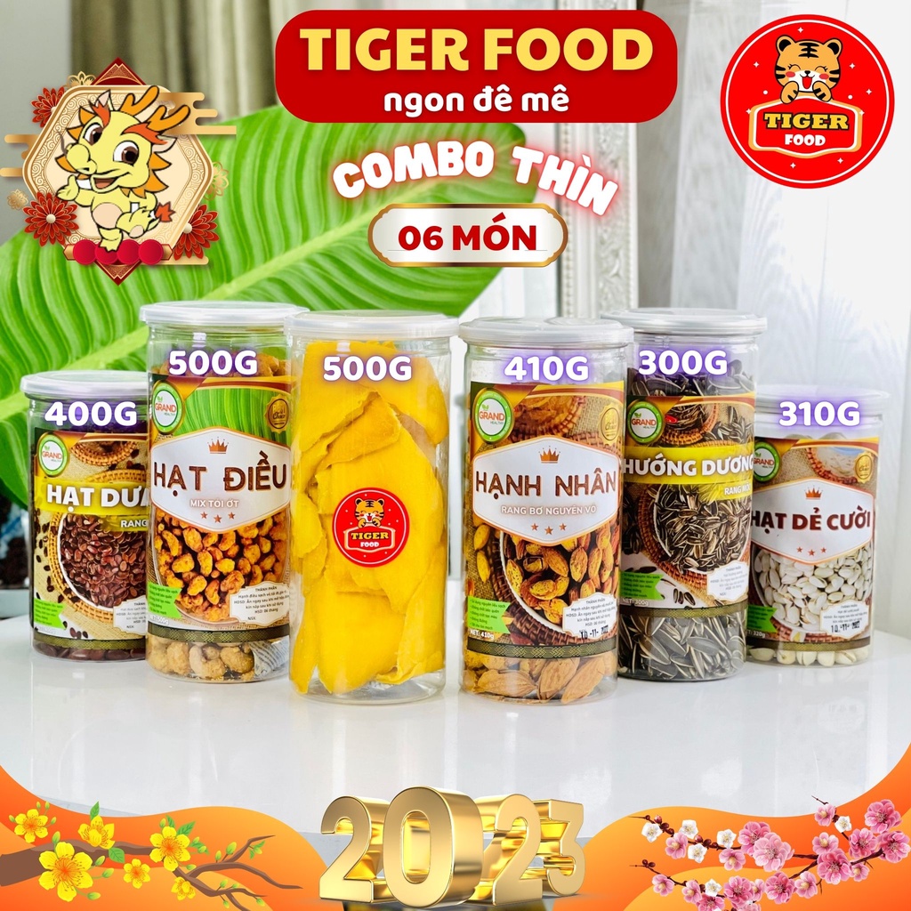 Combo đồ ăn vặt theo phong cách 12 con giáp TIGER FOOD Khô gà khô bò hạt dưa hạt điều cơm cháy bánh mứt cho Tết 2023