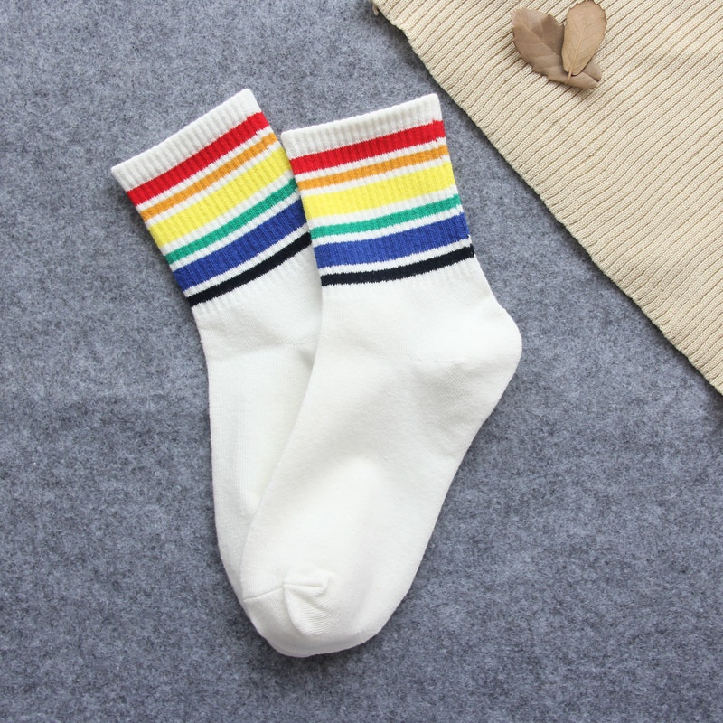 Vớ Cotton Cổ Cao Họa Tiết Kẻ Sọc Nhiều Màu Sắc Phong Cách Hàn Quốc Thời Trang Thu Đông Cho Nữ