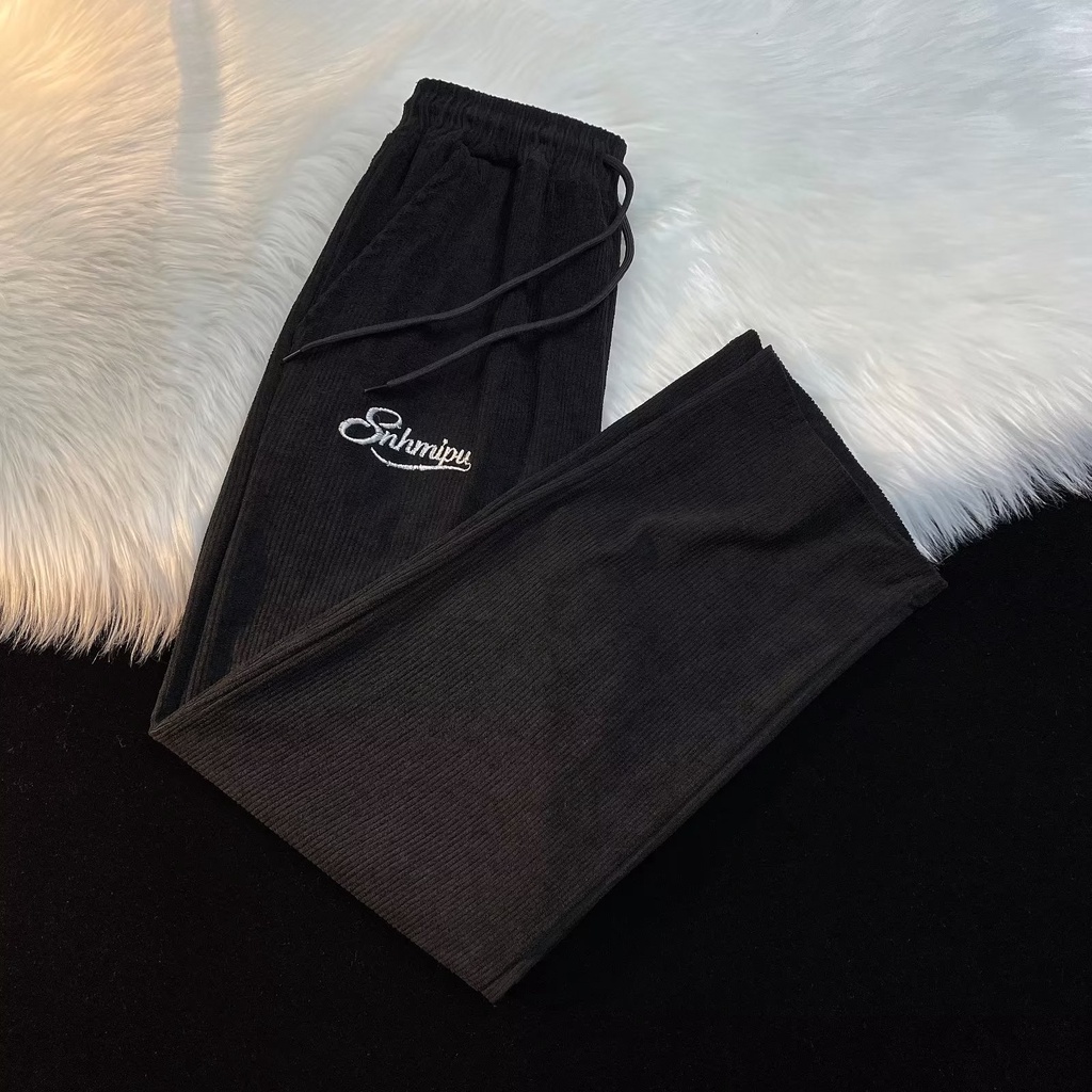 Quần Dài Vải Nhung Kẻ Dáng Rộng Lưng Thun Co Giãn Kiểu Nhật Bản Thời Trang Cho Nam Và Nữ size M-2XL