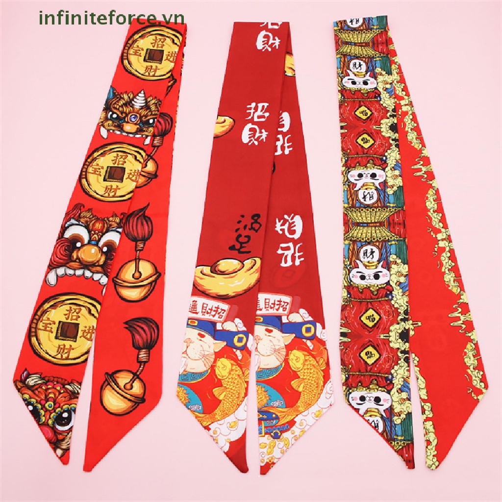 Khăn Quàng Cổ Vải Lụa In Hoạt Hình Thắt Nơ Ruy Băng Thời Trang Năm Mới Cho Nữ