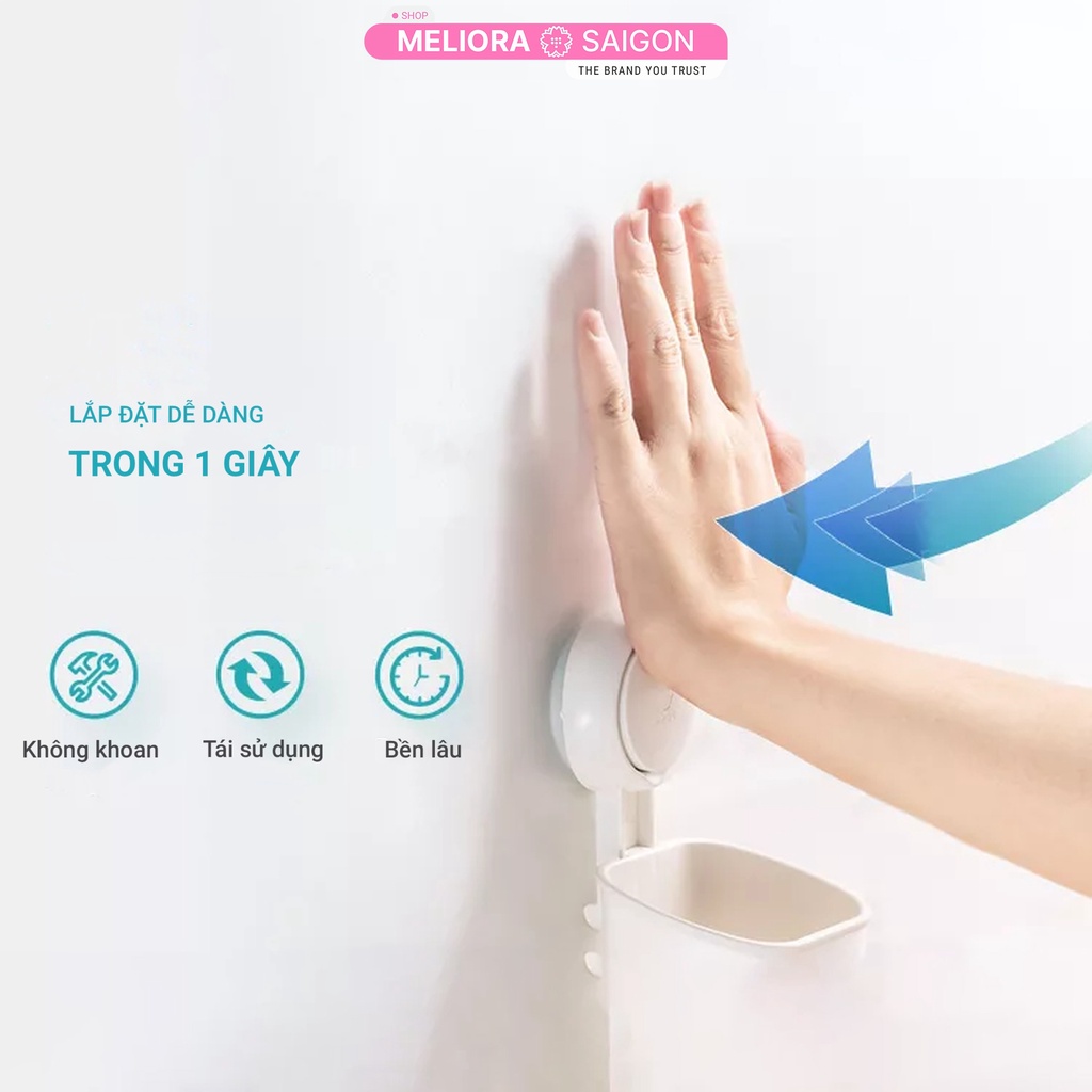 Kệ đựng bàn chải đánh răng cao cấp MELIORA không khoan tường tải treo 5kg chống nước tái sử dụng hút chân không SG562