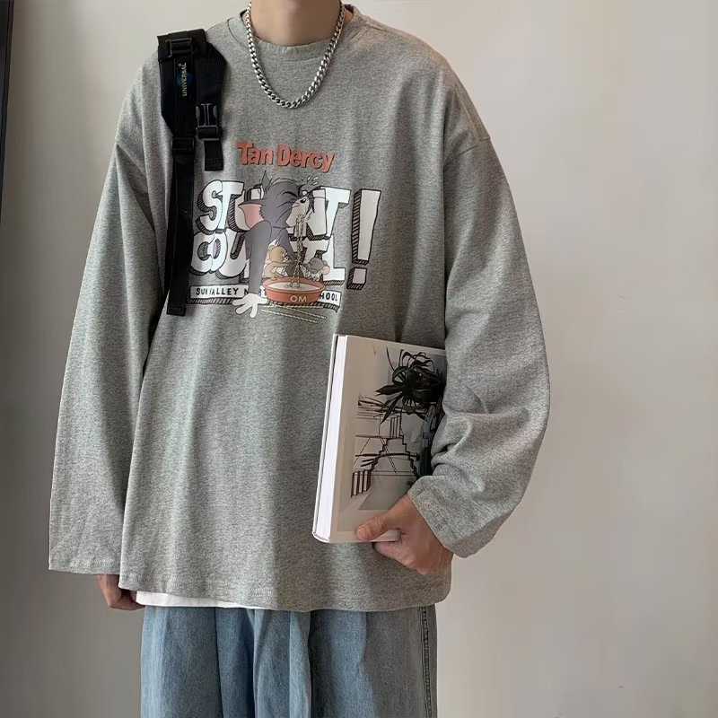Áo Thun Tay Dài Dáng Rộng In Họa Tiết Hoạt Hình Phong Cách Hàn Quốc Thời Trang Cho Nam Và Nữ