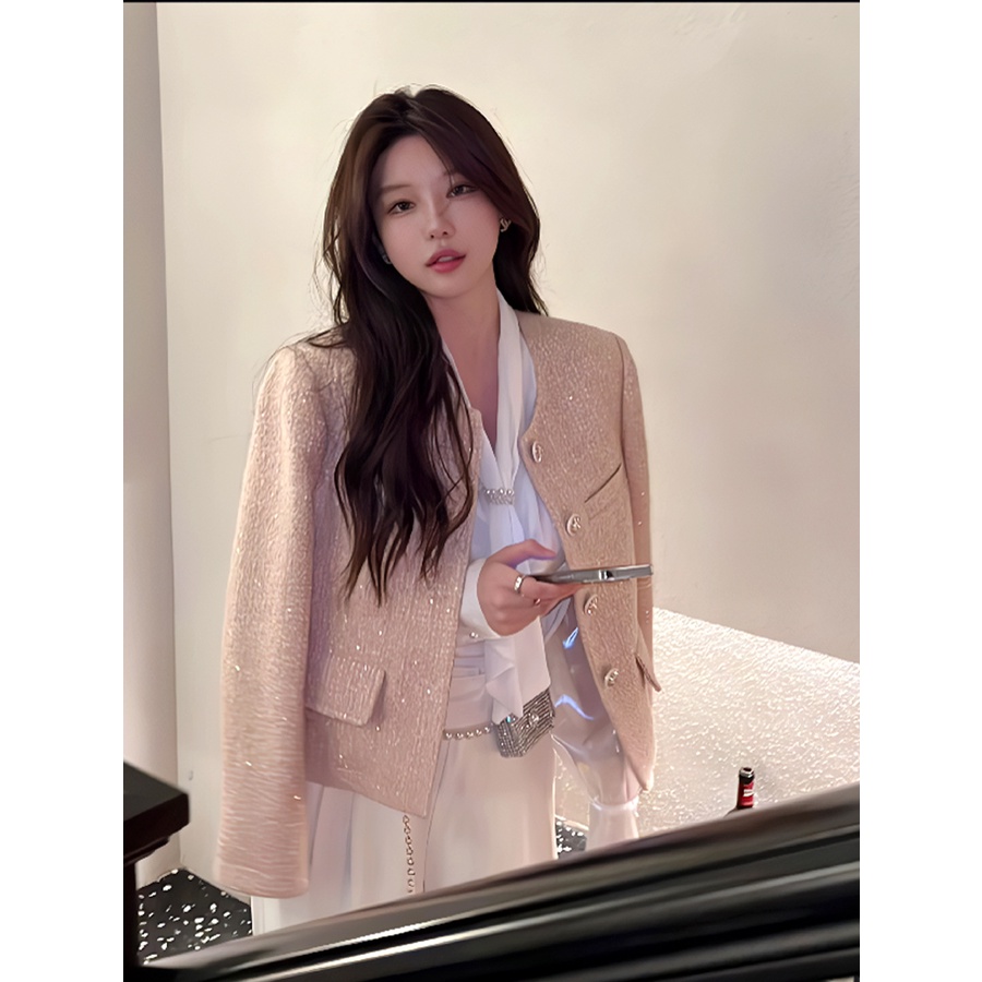 Ảnh thật 4 hình cuối-HC887.Áo khoác Tweed dáng ngắn xuân thu thời trang Hàn Quốc