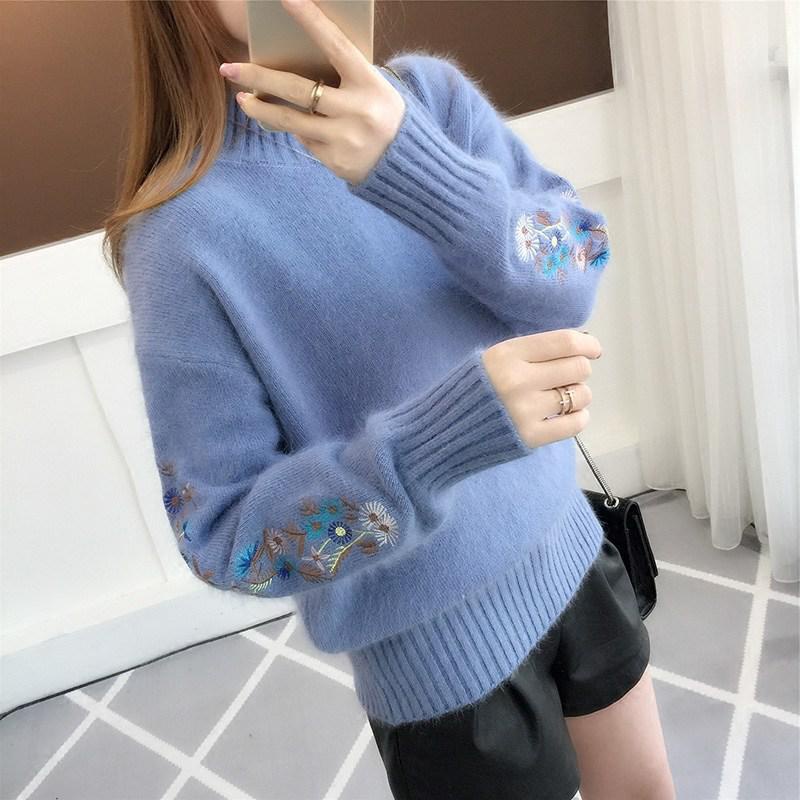 Áo Sweater Dệt Kim Cổ Lọ Thêu Hoa Thời Trang Thu Đông Cho Nữ
