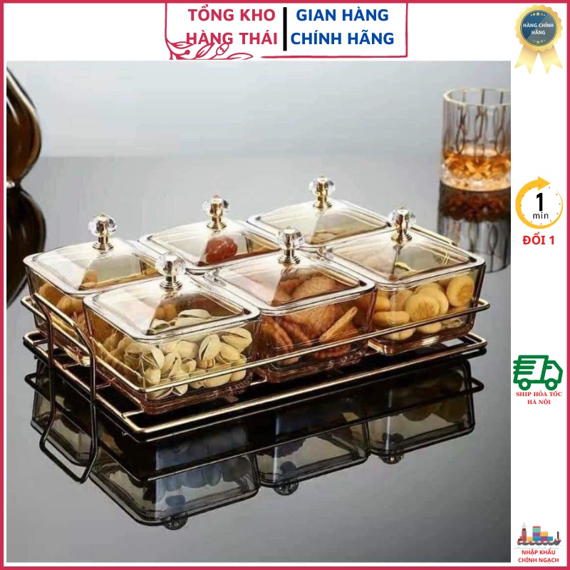 Khay Mứt, Sét 6 Hũ Nhựa Kèm Khay Mẫu 2023 Đẹp + sang + rẻ (tkht1)