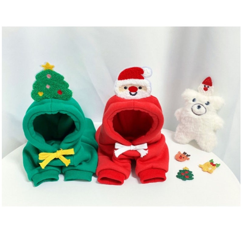 Áo Có Nón Giữ Ấm Cỡ Vừa Và Nhỏ Họa Tiết Giáng Sinh Có Dây Rút Dành Cho Chó Mèo
