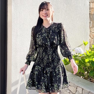 Đầm SANDRA - Đầm tay dài smocking eo cổ tròn