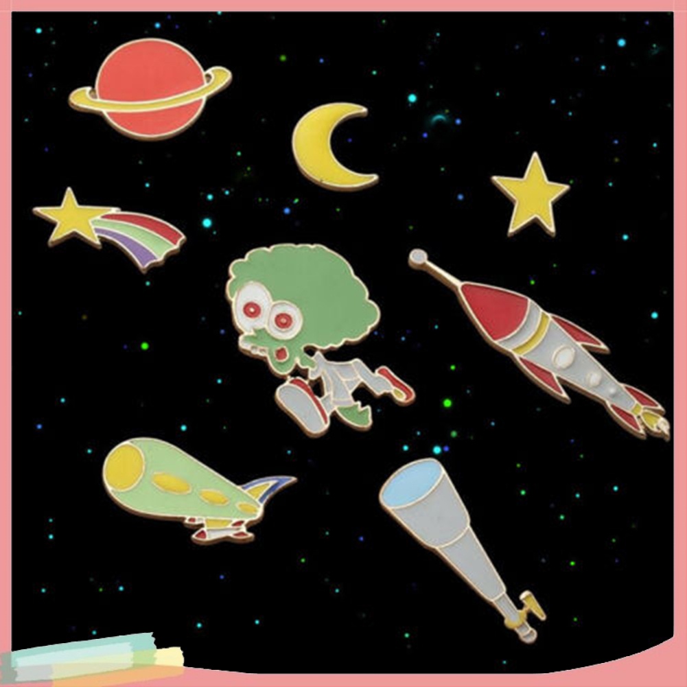 【LK】Cartoon Enamel Moon Alien Planet Badge Collar Lapel Brooch Pin Clothes