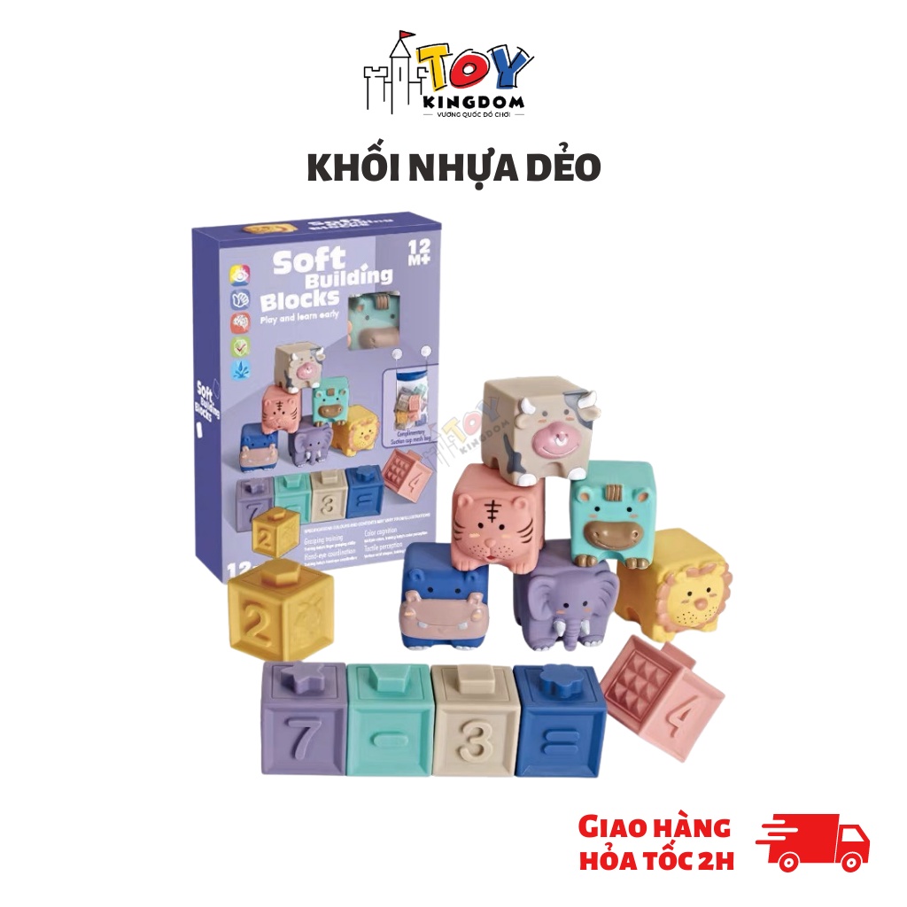 Bộ đồ chơi xếp khối đa năng silicon giúp bé phát triển giác quan và kỹ năng vận động tinh Soft Building Blocks Woa Toys