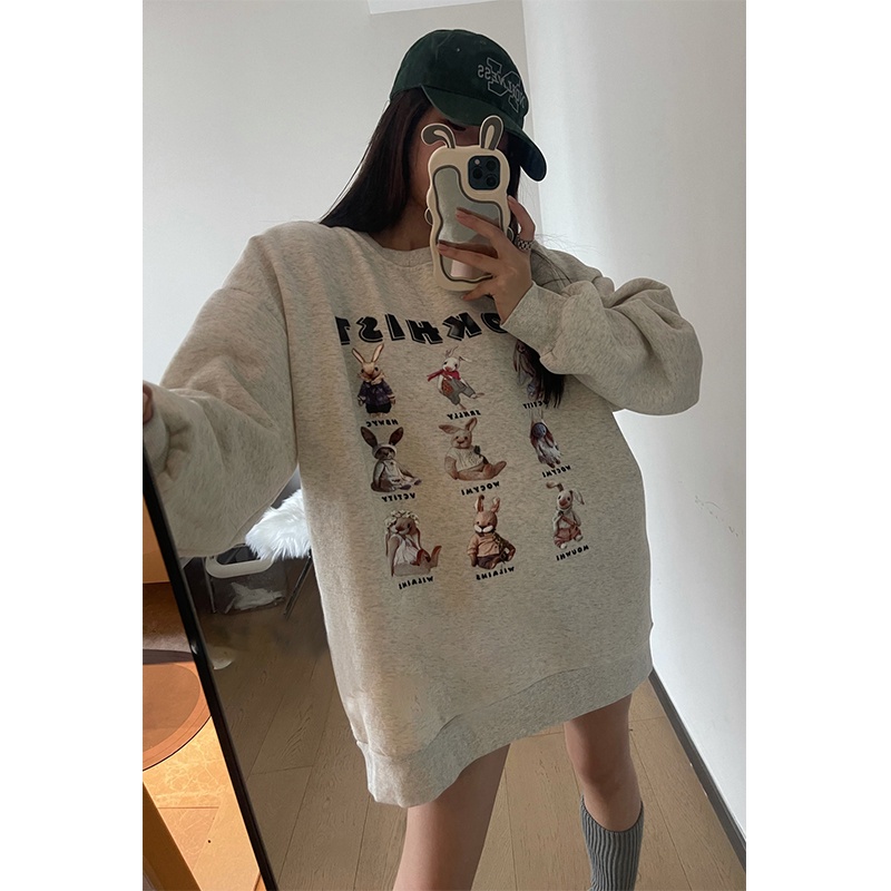 Áo khoác NRVP thể thao tay dài dáng rộng in hình thỏ năm 2023 phong cách Trung Hoa Hàn Quốc cho nữ