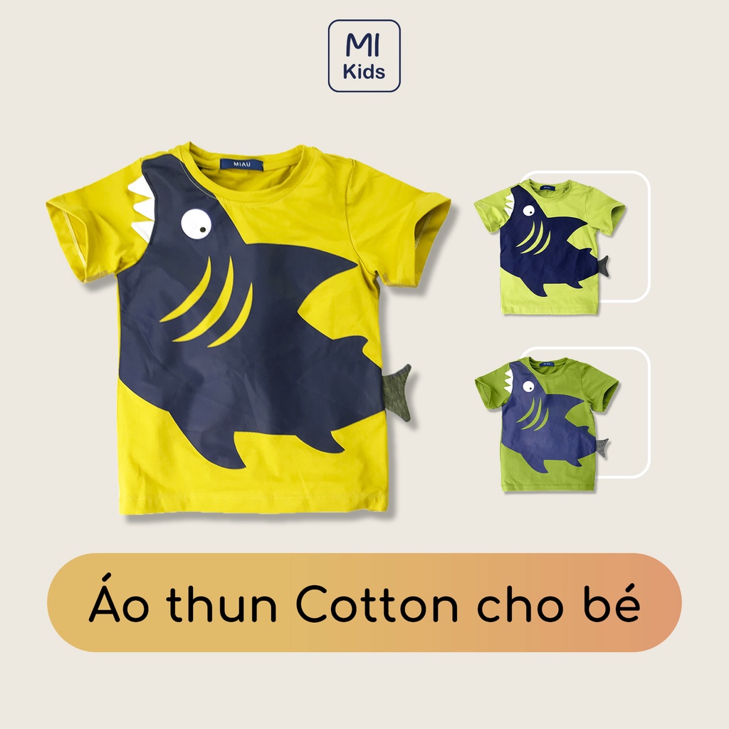 Áo thun bé trai Hình Cá Mập Ngộ Nghĩnh Đáng yêu, chất Cotton cực Thoáng Mát Cho Bé đến 40kg