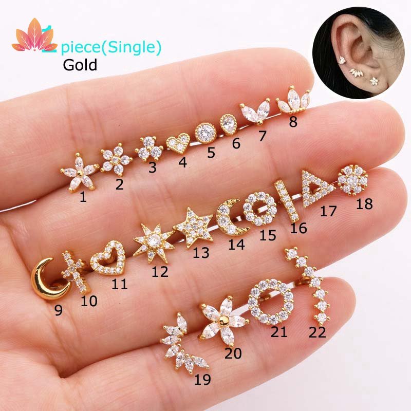 1 Khuyên Xỏ Sụn Tai Bằng Thép Không Gỉ Đính Đá Zircon Mini Thời Trang Cho Nữ JP5