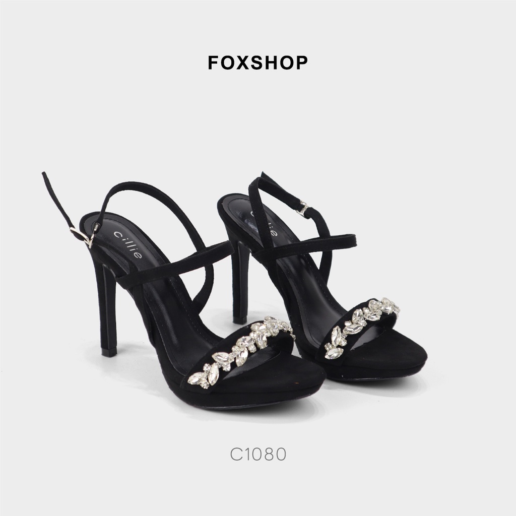 Giày sandal nữ đính đá cao 11cm chất kiệu da lộn êm chân 1080