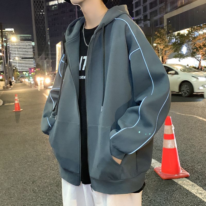 Áo Khoác Cardigan Có Nón Phối Khóa Kéo Phản Quang Phong Cách Hong Kong Thời Trang Thu Đông Cho Nam 45%