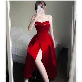 Đầm midi xẻ đùi viền dây đá Rossy Fashion - SR180