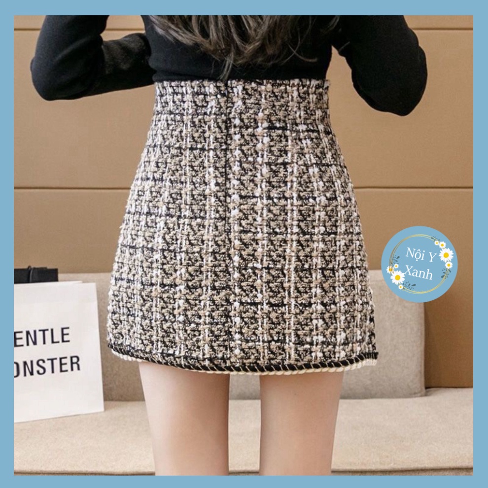 chân váy dạ nhung kim tuyến nữ-chân váy chữ A thiết kế phối cúc lệch uy quyền rét mướt CV66 Nội Y Xanh hot trend thu đôn